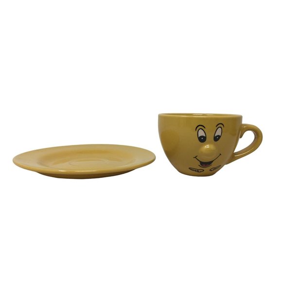 Vintage Mustard Yellow Smiling Face Cup and Saucer Set - 3d Nose - Cute Features - Picture 3 of 4